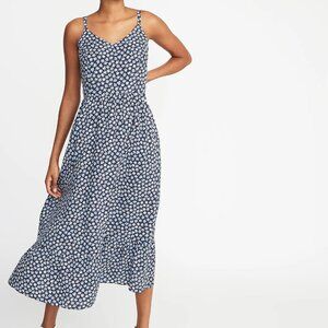 Old Navy Blue Floral Midi Dress Smocked Back Empire Waist Size S Petite